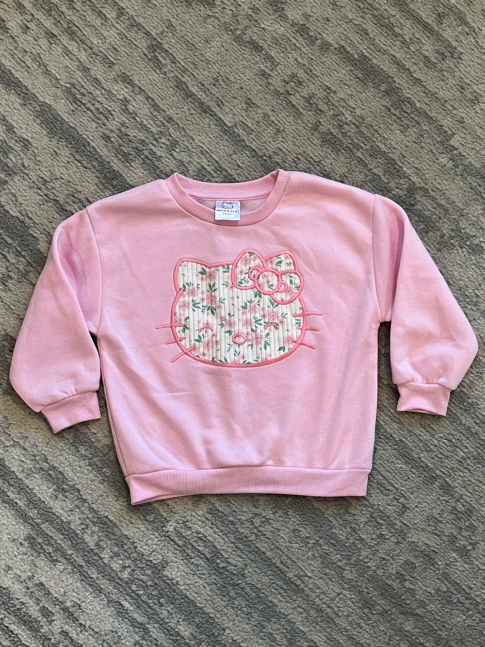Hello Kitty Light Pink Floral Applique Pullover Sweatshirt - Kids